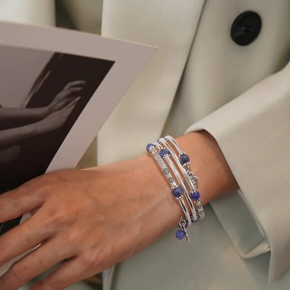 Beaded Bangle Bracelets for Women Silver Wrap Bangles Bracelet Womens Costume Je - Picture 3 of 6